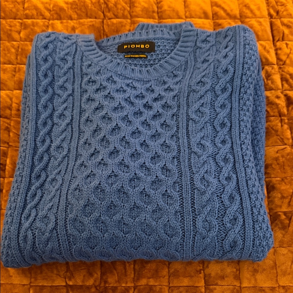Piombo Blue Cable Knit Crewneck Sweater